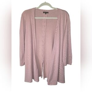 Lety and Me Pink Mauve Open front Cardigan Sweater W/X Stitch Detail Knot Sleeve
